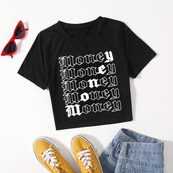 

Letter Graphic Crop Tee, Black