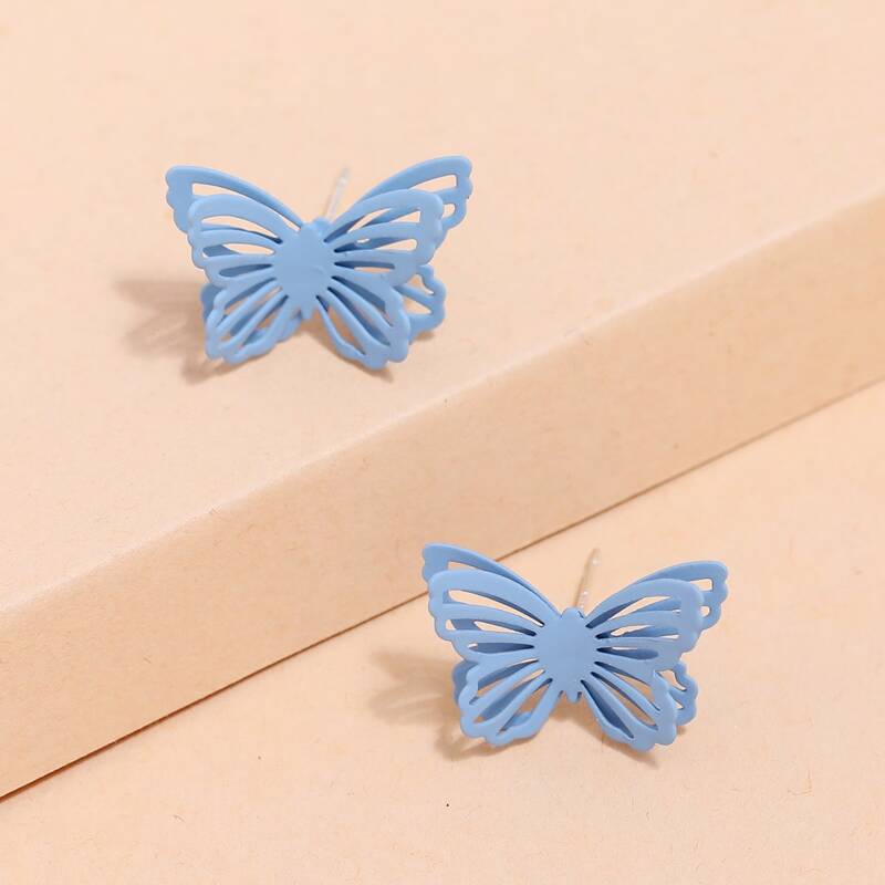 

Hollow Out Bufferfly Stud Earrings, Baby blue