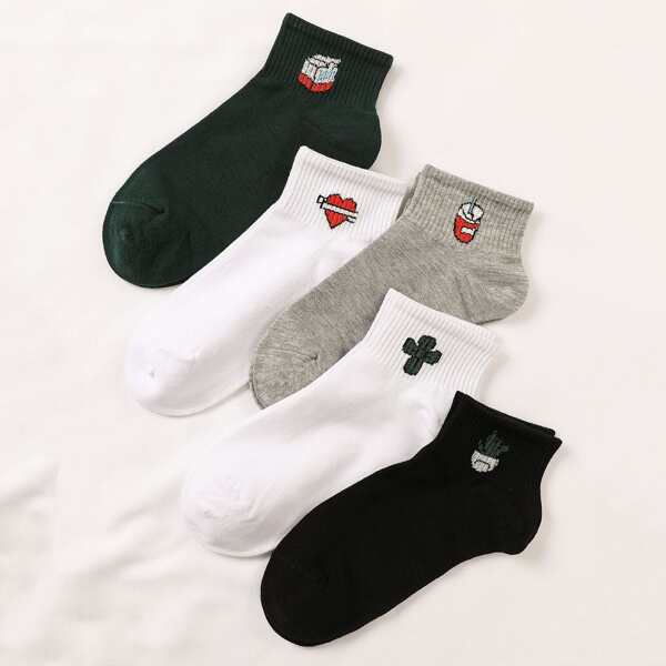 

5pairs Heart Print Ankle Socks, Multicolor