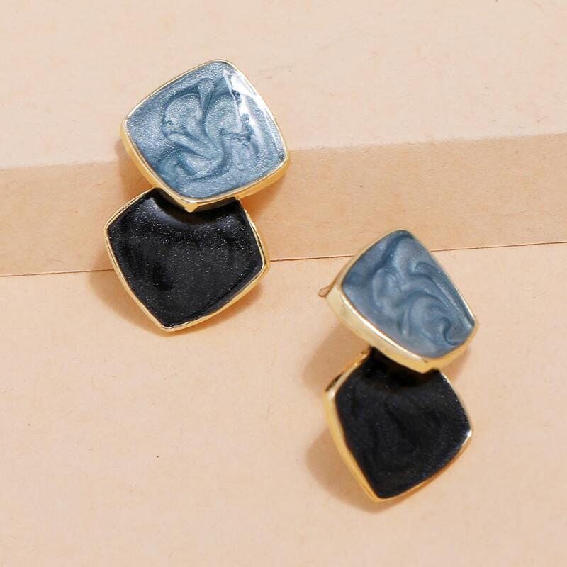 

Geo Color Block Drop Earrings, Blue