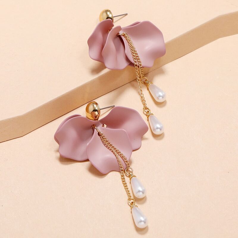 

Faux Pearl Tassel Earrings, Purple