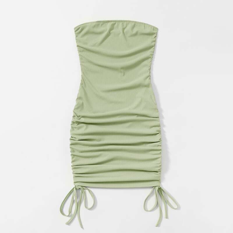 

Solid Drawstring Side Ruched Dress, Lime green