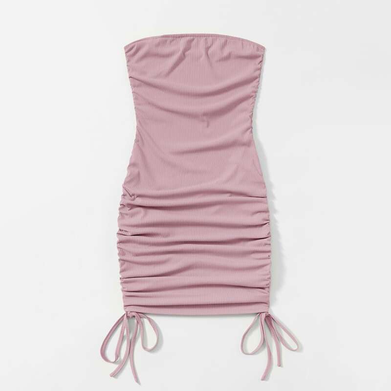 

Solid Drawstring Side Ruched Dress, Dusty pink