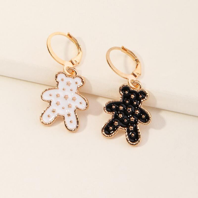 

Cartoon Bear Drop Earrings, Black and white