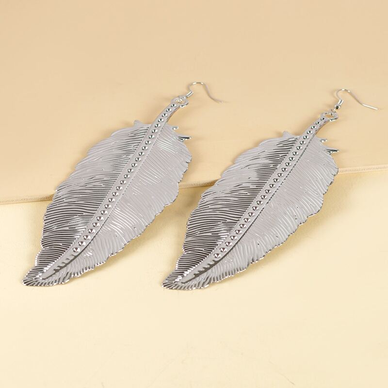 

Leaf Drop Earrings, Silver