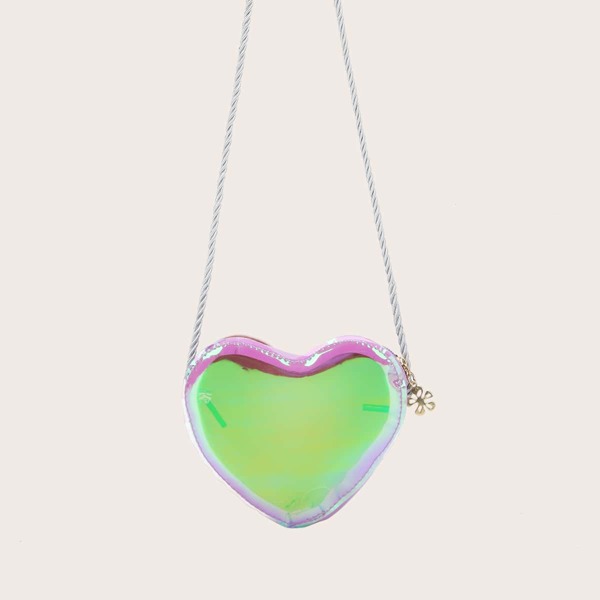 

Girls Holographic Heart Design Crossbody Bag, Purple