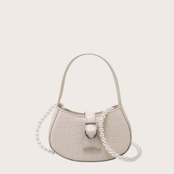 

Mini Croc Embossed Satchel Bag, Beige