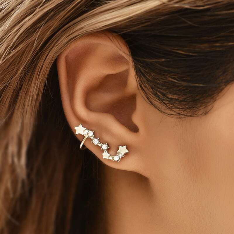 

1pair Star Rhinestone Ear Cuff, Silver
