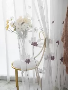 1 pieza Cortina transparente con bolsillo para varilla, bordada y de moda