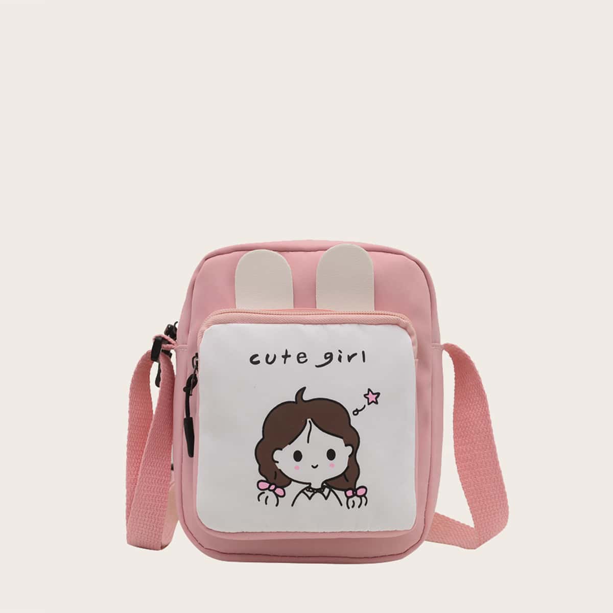 

Cartoon Canvas Crossbody Bag, Pink