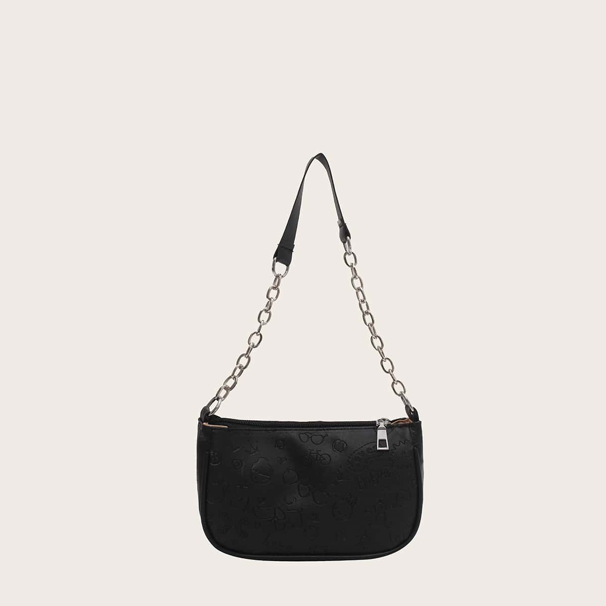 

Cartoon Embossed Baguette Bag, Black