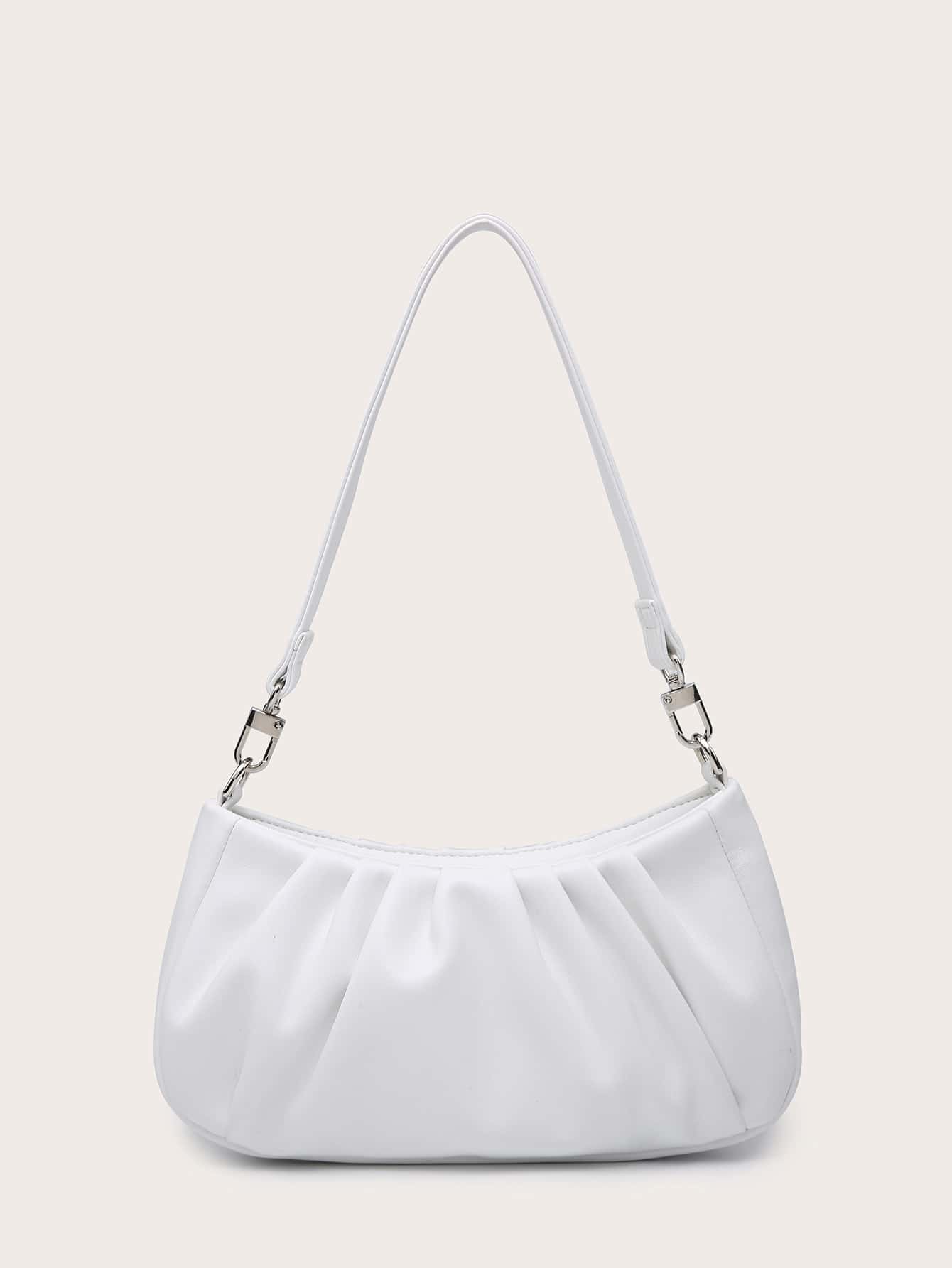Women's Shoulder Bag, Baguette Bag, PU Wrinkled Fabric, Multi-Functional Front Chain Decoration, Minimalist Versatile, Suitable For Commuting, Shopping And Outings.