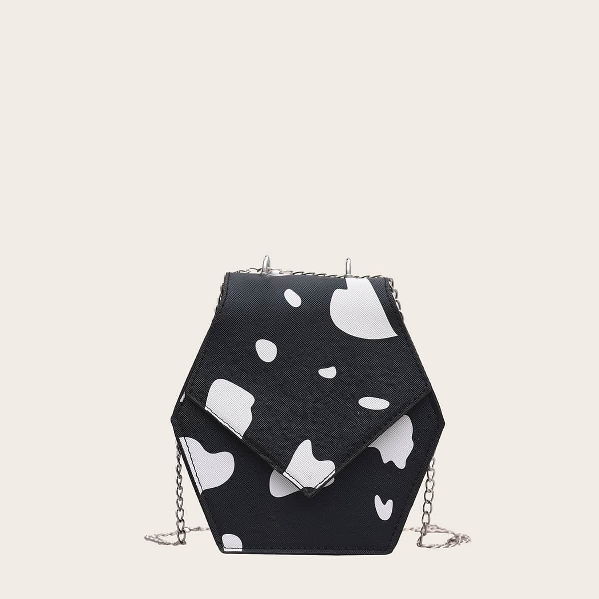 

Cow Print Geo Shaped Crossbody Bag, Black