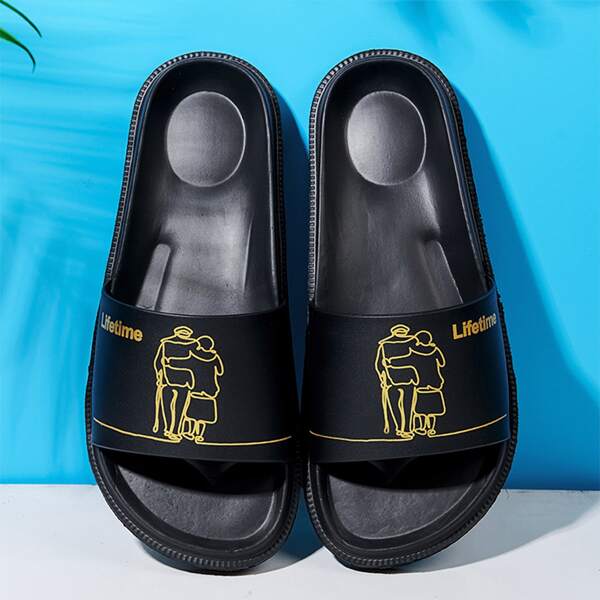 

Men Graffiti Print Slides, Black