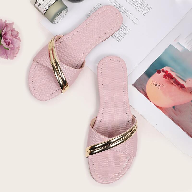 

Metal Decor Slide Sandals, Pink