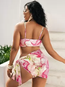 SHEIN Swim Curve Plus Size 3 gói Bộ bikini in đá cẩm thạch & Váy đi biển Bãi biển mùa hè - Nhiều màu - Xem 2