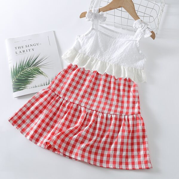 

Toddler Girls Bow Detail Cami Top & Gingham Skirt, Red and white