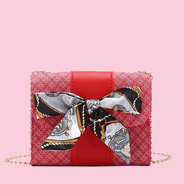 

Twilly Scarf Decor Flap Chain Bag, Red