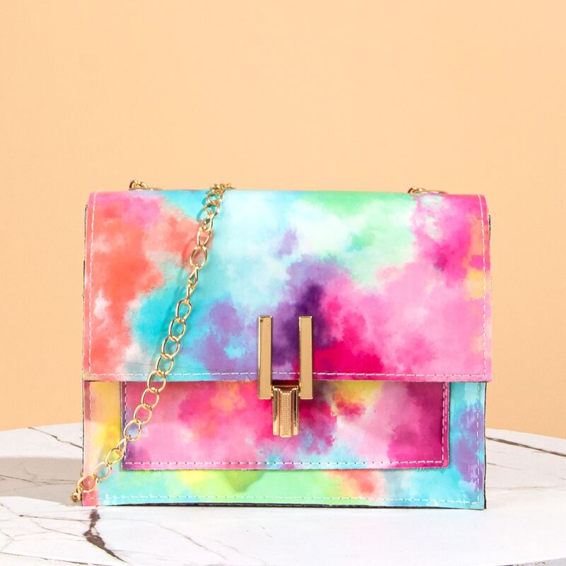 

Tie Dye Metal Lock Chain Crossbody Bag, Multicolor