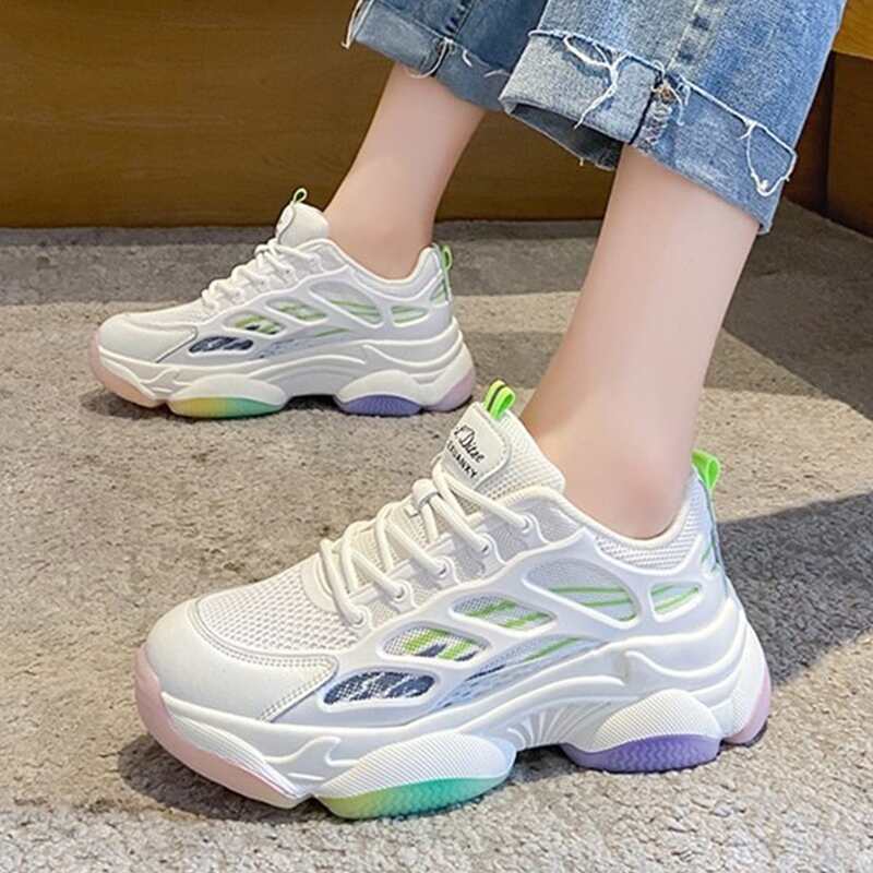 

Lace-up Mesh Chunky Sneakers, Green