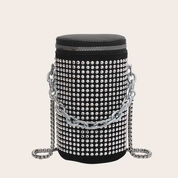 

Studded Decor Chain Bucket Bag, Black