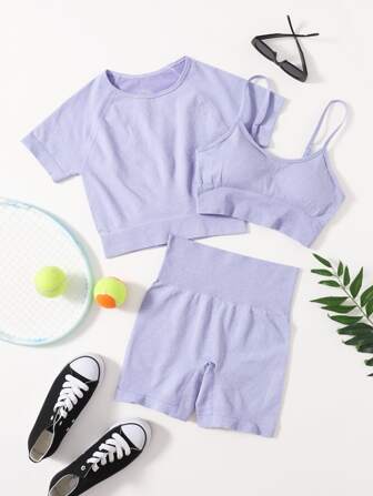 سلس عالية تمتد اللياقة البدنية اليوغا البدلة تجريب مجموعة راجلان كم أعلى السراويل واسعة حزام 3 قطع