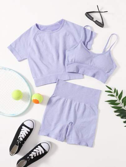 سلس عالية تمتد اللياقة البدنية اليوغا البدلة تجريب مجموعة راجلان كم أعلى السراويل واسعة حزام 3 قطع