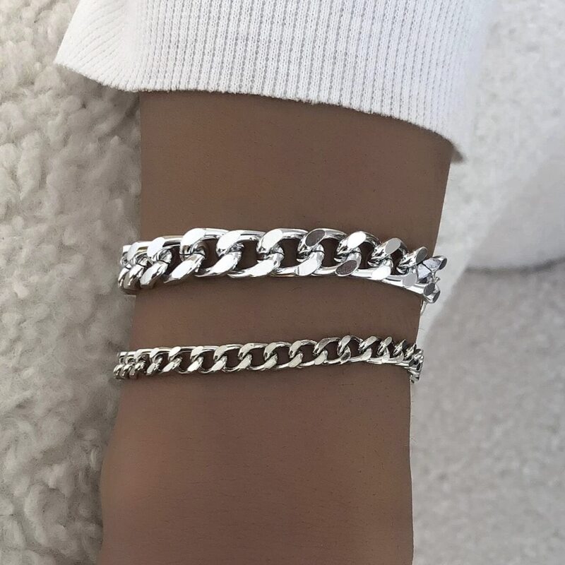 

2pcs Simple Chain Bracelet, Silver