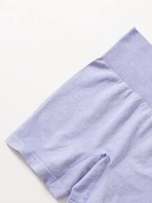 Yoga Basic 3入組無縫高彈力健身瑜伽套裝鍛煉套裝插肩袖上衣寬腰帶短褲 - 紫丁香色 - 查看 3