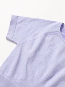 Yoga Basic 3入組無縫高彈力健身瑜伽套裝鍛煉套裝插肩袖上衣寬腰帶短褲 - 紫丁香色 - 查看 4