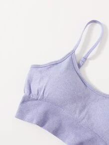 Yoga Basic 3入組無縫高彈力健身瑜伽套裝鍛煉套裝插肩袖上衣寬腰帶短褲 - 紫丁香色 - 查看 6