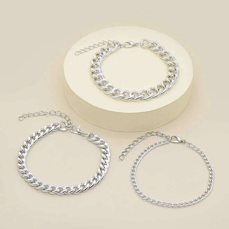 

3pcs Simple Chain Bracelet, Silver