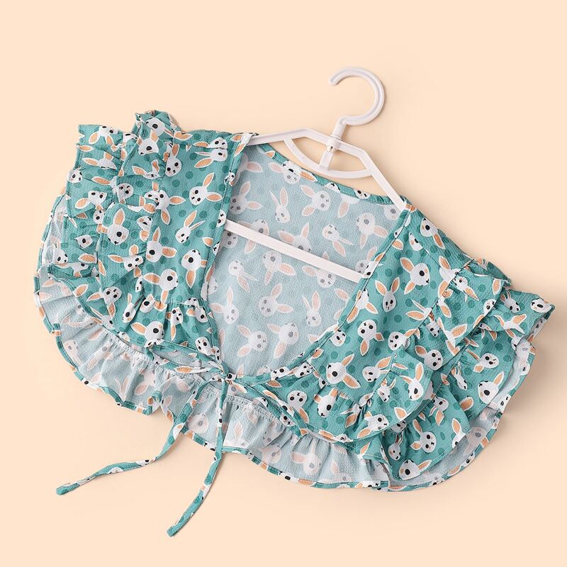 

Cartoon Rabbit Ruffle Trim Dickey Collar, Green