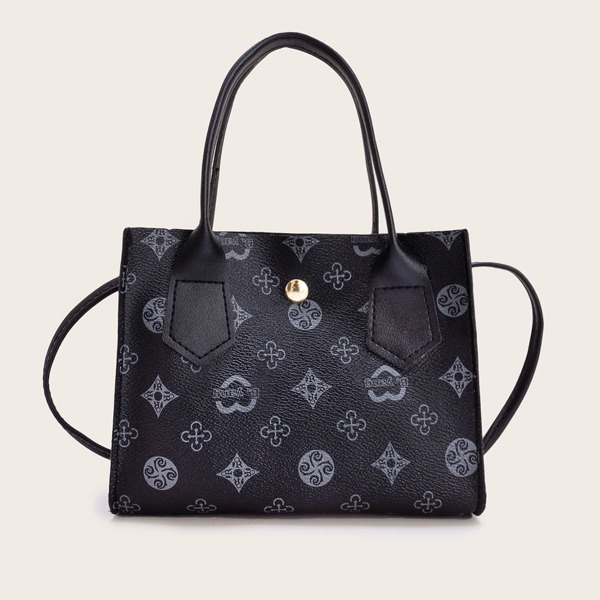 

Letter Graphic Satchel Bag, Navy blue