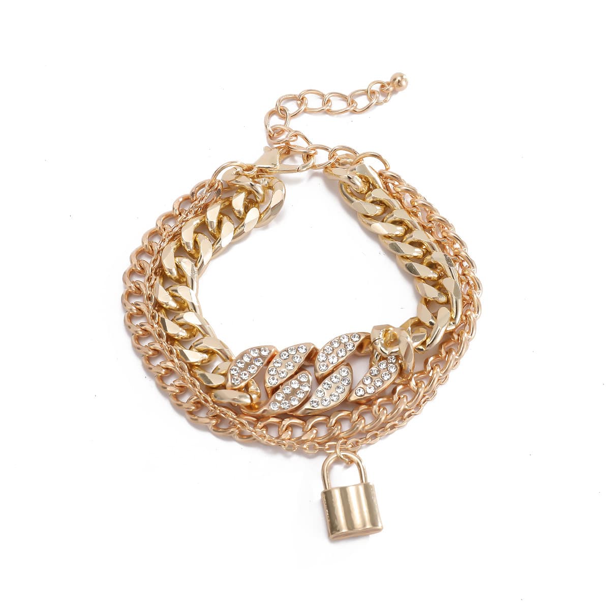 

Lock Rhinestone Layered Bracelet, Gold