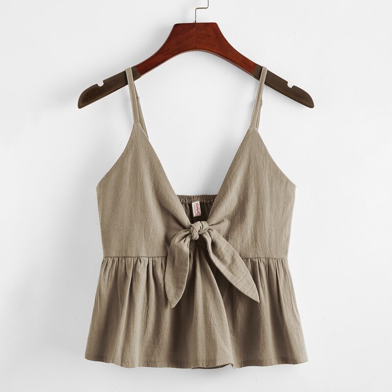 

Knot Front Babydoll Cami, Mocha brown