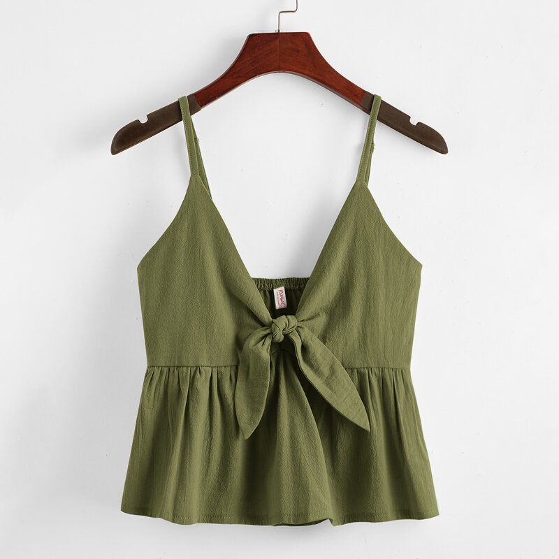 

Knot Front Babydoll Cami, Army green
