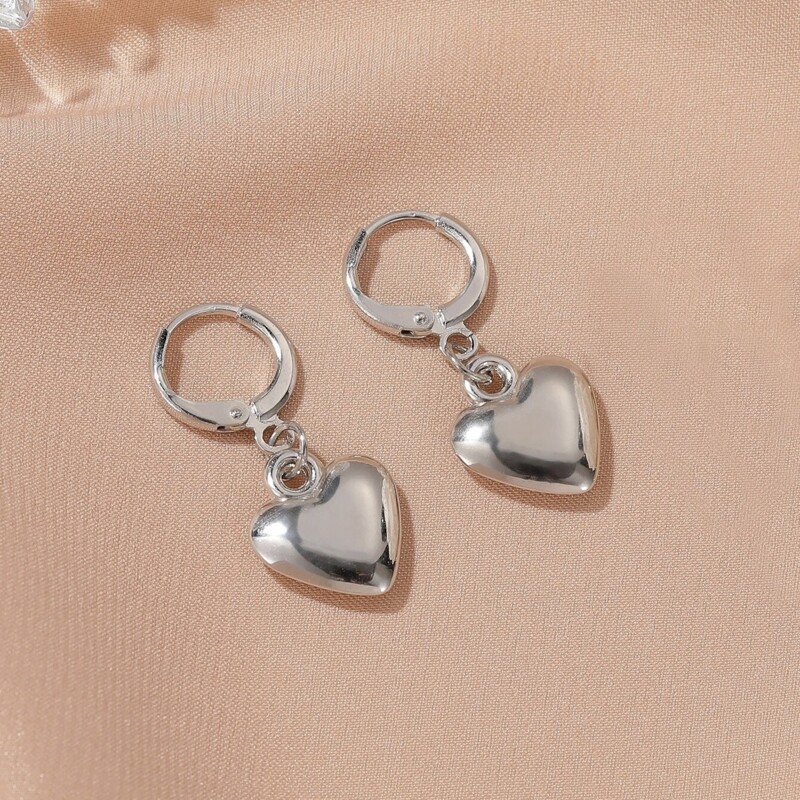

Heart Drop Earrings, Silver
