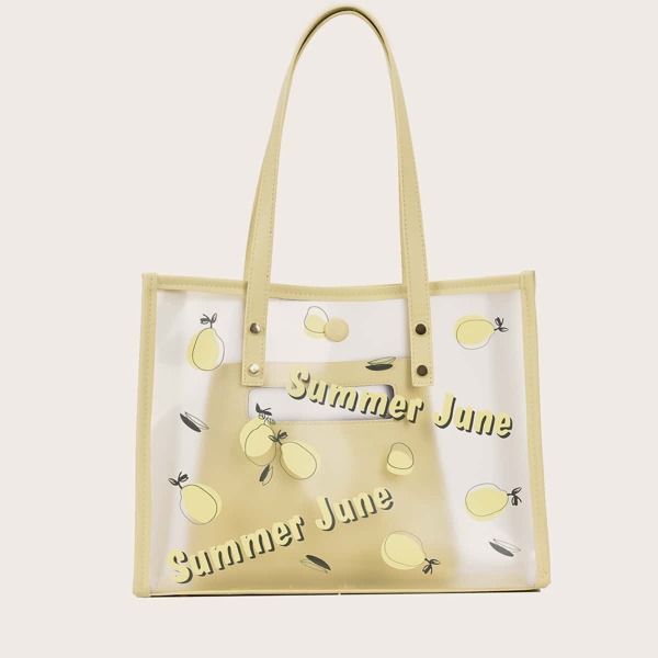 

2Pcs Clear Tote Bag With Satchels, Yellow clear