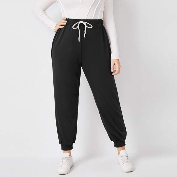 

Plus Drawstring Waist Sweatpants, Black