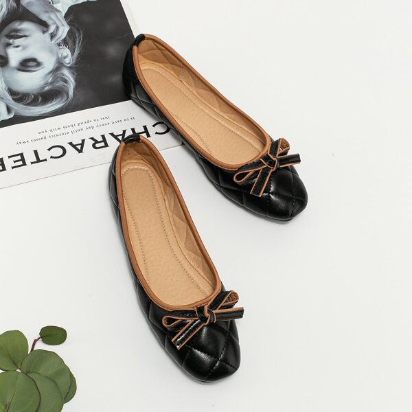 

Bow Decor Quilted Ballet Flats, Black