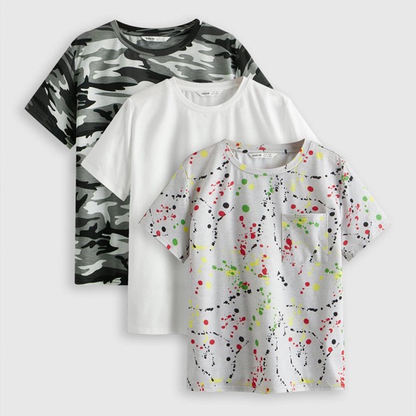 

Boys 3 Pack Camo & Allover Print Tee, Multicolor