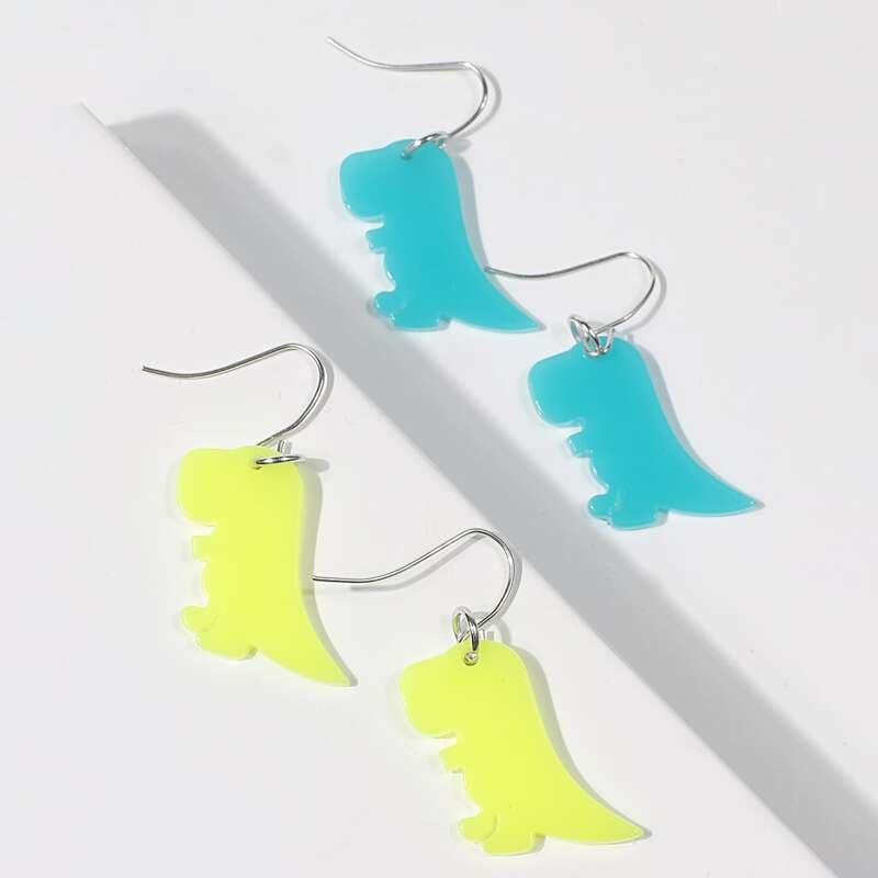 

2pairs Dinosaur Drop Earrings, Multicolor