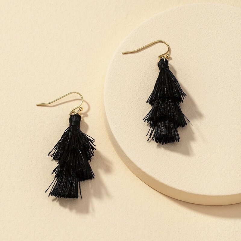 

Tassel Drop Earrings, Black