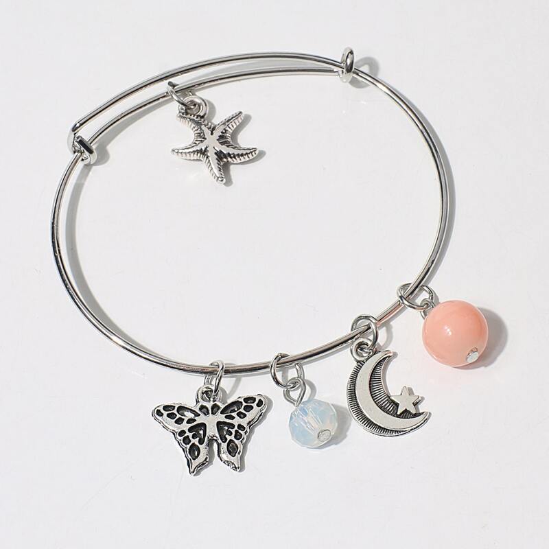 

Butterfly & Moon Bangle Bracelet, Silver