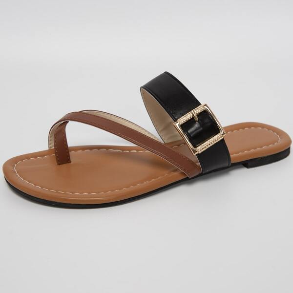 

Buckle Decor Thong Sandals, Brown