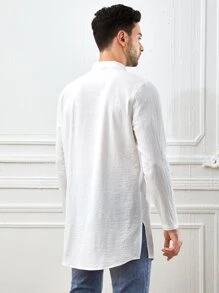 GENTILAND Men Cotton Button Half Placket Shirt - White - View 2