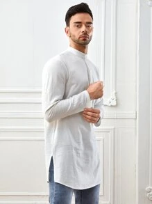 GENTILAND Men Cotton Button Half Placket Shirt - White - View 4