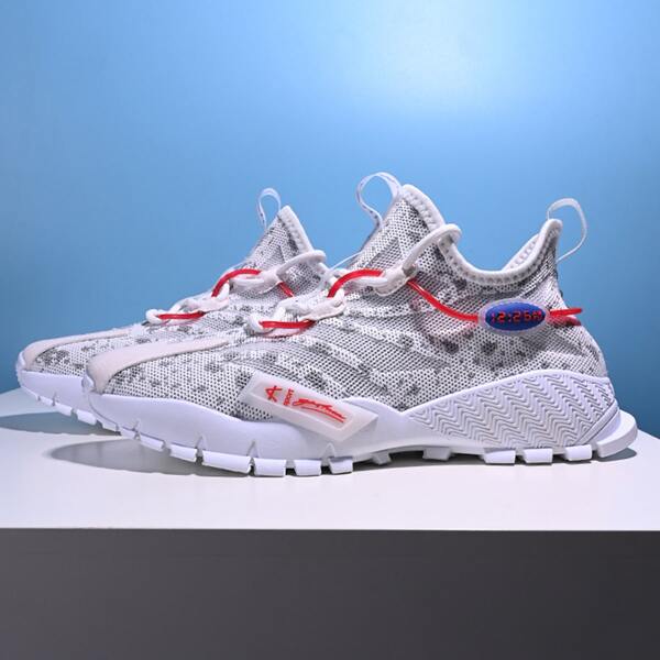 

Men Lace Up Decor Knit Running Shoes, White