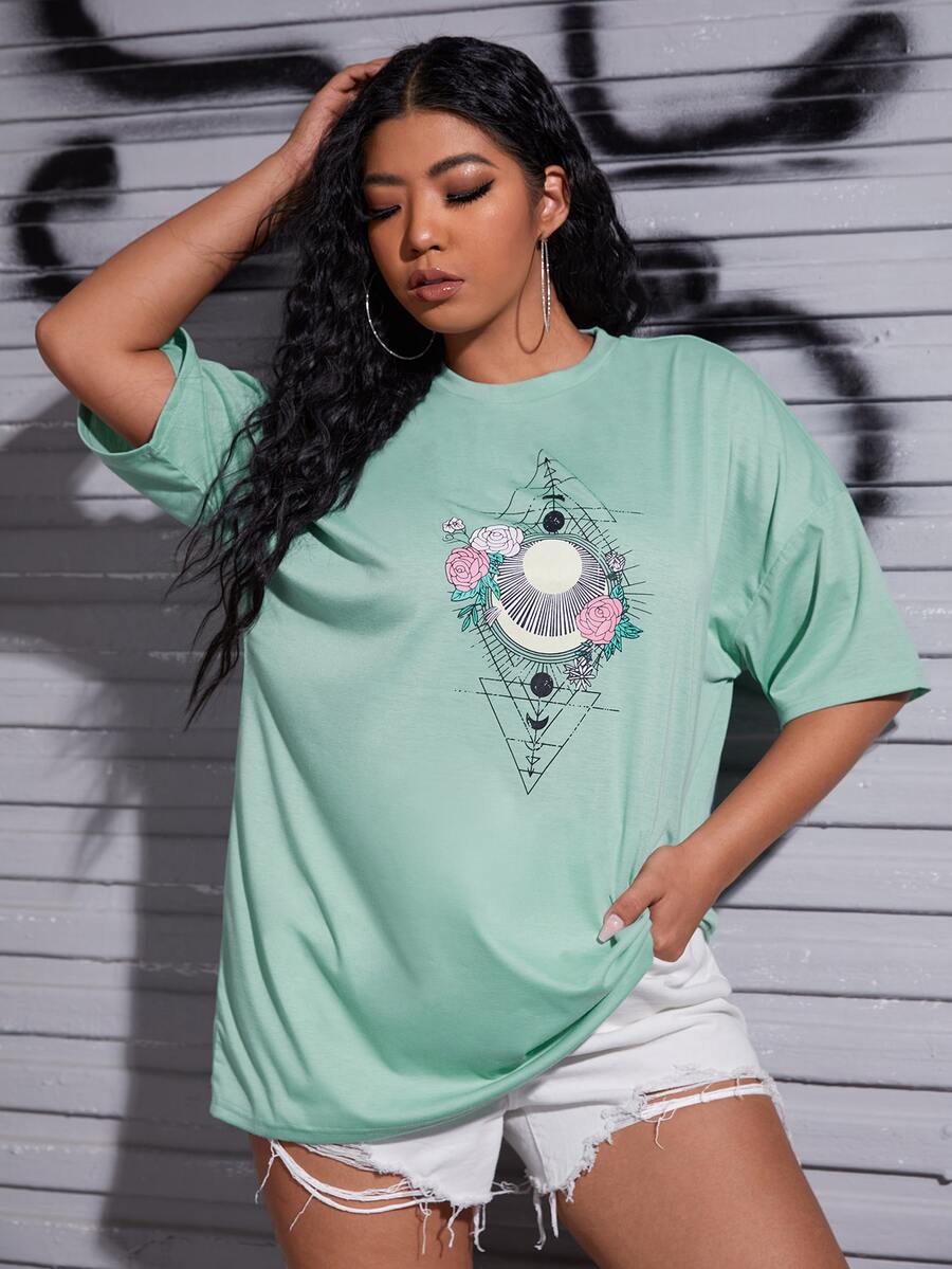 Plus Size Floral Drop Shoulder Tee
